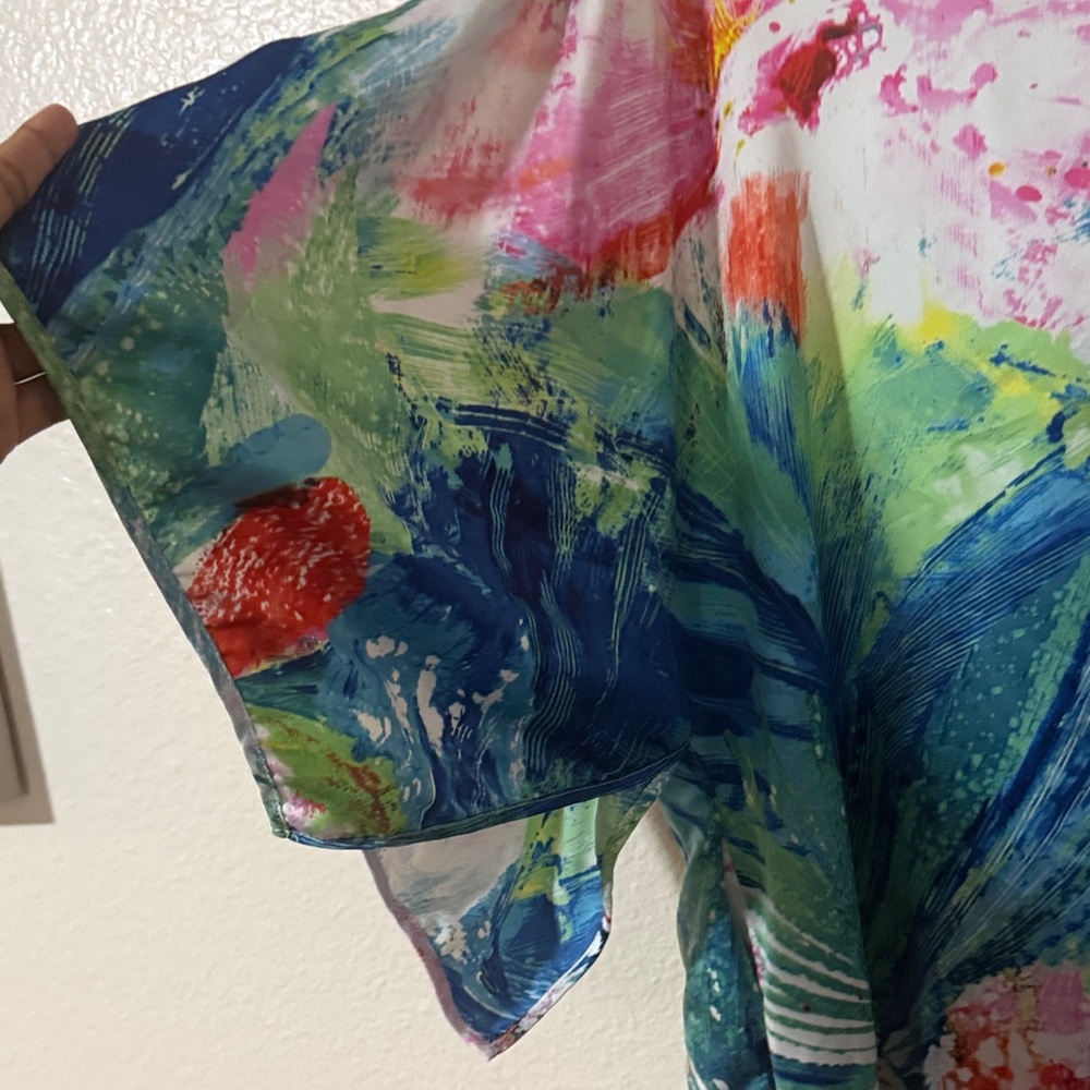 Natori Blue Floral Maxi kaftan pockets Dress private luxuries paradise palms M - Picture 4 of 9
